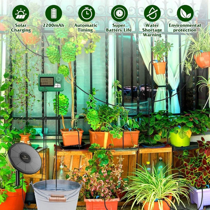 DIY Water Timer  2024 Latest Drip Irrigation System Kit for Garden,Balcony,Greenhouse,Garden Watering System Supports 15 Potted