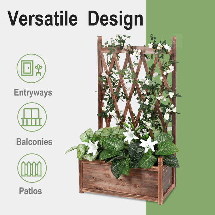 Large Raised Garden Bed Wooden Planter Box with Trellis Vegetable Grow Bed Support Patio Lattice for Outdoor Indoor