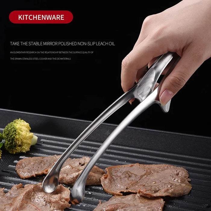 JJYY BBQ Food Tongs Korean Barbecue Clips Stainless Steel Grill Cooking Chief Tong Kitchen Bread Baking Outdoor Grilling Steak