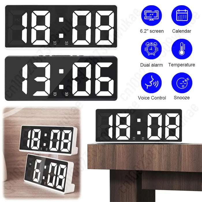 Digital Alarm Clock 12/24H Display Dual Alarm Temperature Display Snooze Function LED Desktop Clock For Home Bedroom Office