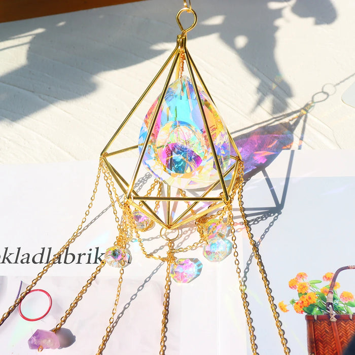 Crystal Wind Chime Hexagon Diamond Prism Hanging Rainbow Chaser Lighting Window Curtains Pendant Home Garden Decor Dream Catcher