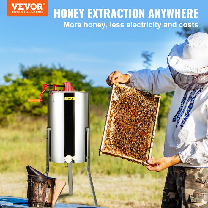 VEVOR Manual Honey Extractor 3 Frames Honey Spinner Extractor Stainless Steel Beekeeping Extraction with Height Adjustable Stand