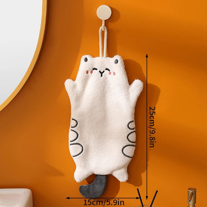 Cute Hand Towels Cat Hanging Towel Coral Fleece Kitchen Cleaning Rags Bathroom Absorbent Quick Dry Handkerchiefs  Decor