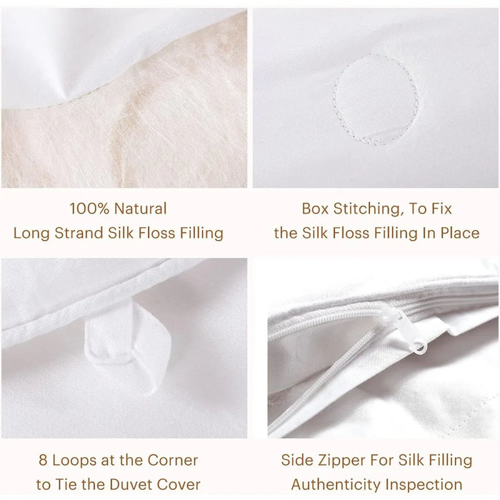 /Duvet/Quilt, 100% Long Strand Silk Floss Filling with 100% Cotton Cover, Breathable and Warm, Full(76x87 Inch, Net Silk Weig