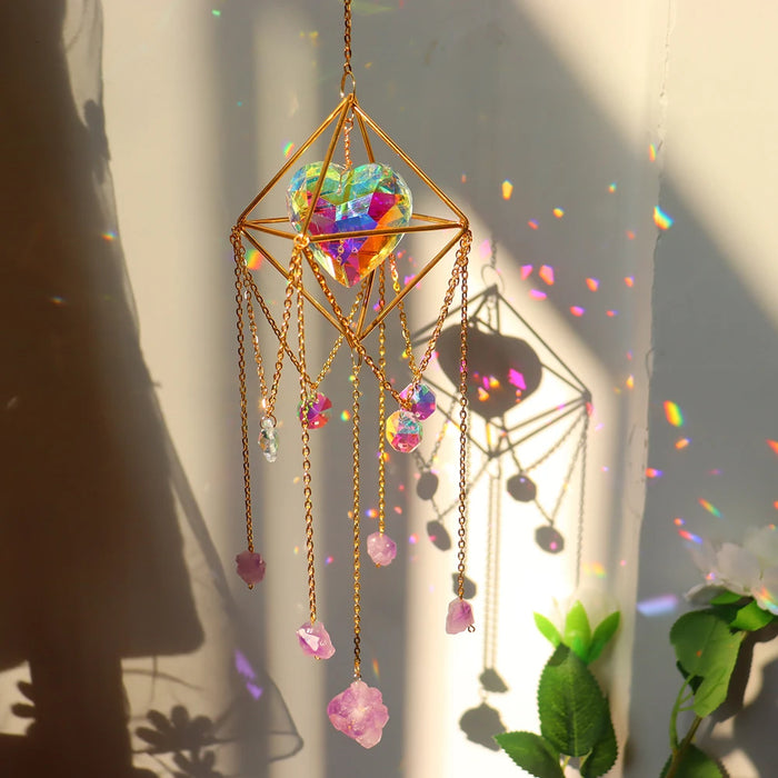 Crystal Wind Chime Hexagon Diamond Prism Hanging Rainbow Chaser Lighting Window Curtains Pendant Home Garden Decor Dream Catcher