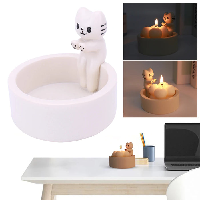 1/2PCS Kitten Candle Holder Cartoon Cat Candlestick Holder High Tempe Resistant Cat Warming Paws Candle Cute Candle Holder Decor