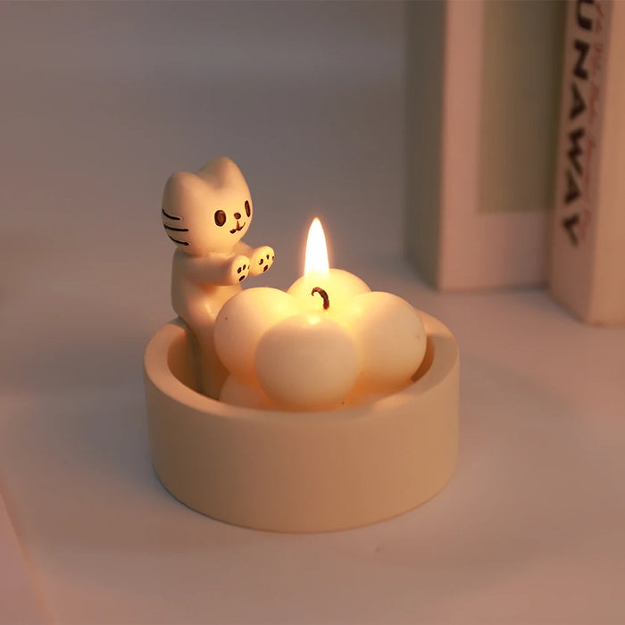 Cartoon Kitten Candle Holder Warming Its Paws Cute Scented Light Holder Cute Grilled Cat Aromatherapy Candle Holder