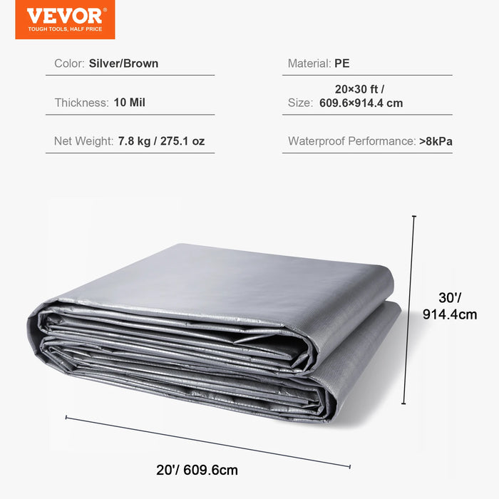 VEVOR Heavy Duty Tarp 16 Mil Thick  Waterproof Tear Proof Poly Plastic Tarps Cover  Multi-Purpose Outdoor Tarpaulin for Truck