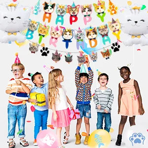 Cat Birthday Party Supplies,167pcs Birthday Decorations &Theme Tableware Set-Party Plates Napkins Tablecloth&Banner Balloons etc