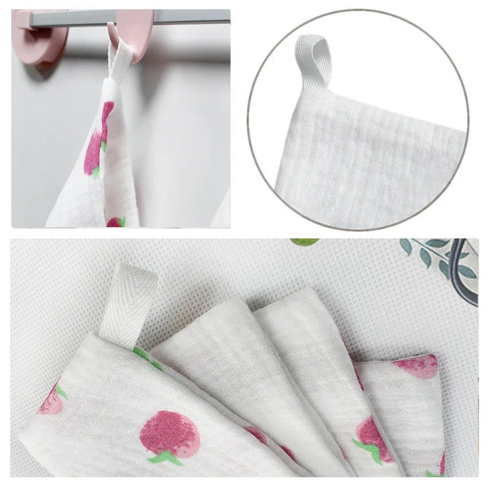 4Pcs/Set Gauze Cotton Towel Soft Square 4-Layer Hand Towels 25x25cm Strawberry Handkerchief Cute Wipe Cloth  Children Adult