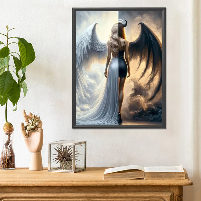 5D DIY 30*40CM Full Round Drill Angels and Demons Diamond Painting Black & White Angel Kit Decor For Kids Adults Gifts