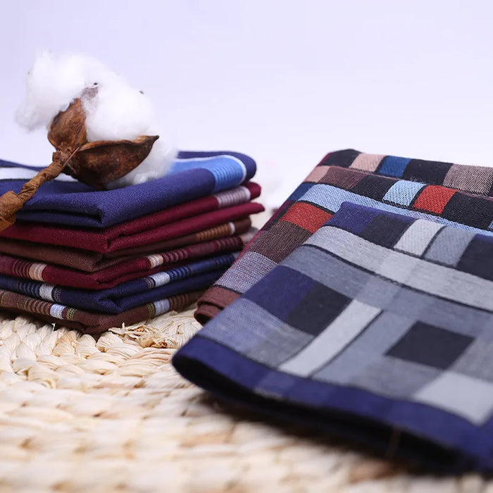 3Pcs/Pack 38x38cm Square Plaid Striped Handkerchiefs Men Classic Vintage Pocket Cotton Towel