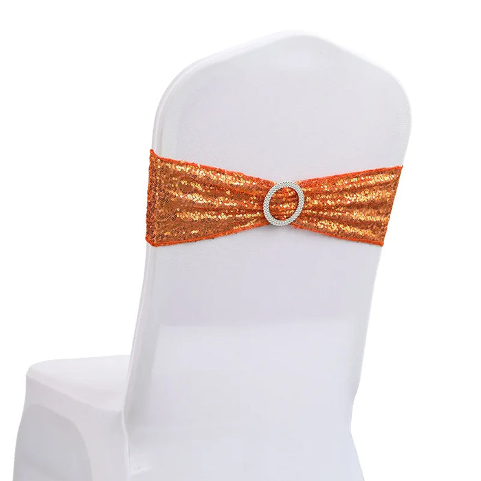 Luxurious Sparkling Gold Sequin Stretchy Chair Sashes Set - 20pcs Perfect Addition for Your Outdoor Banquet Wedding Venue, Enhan