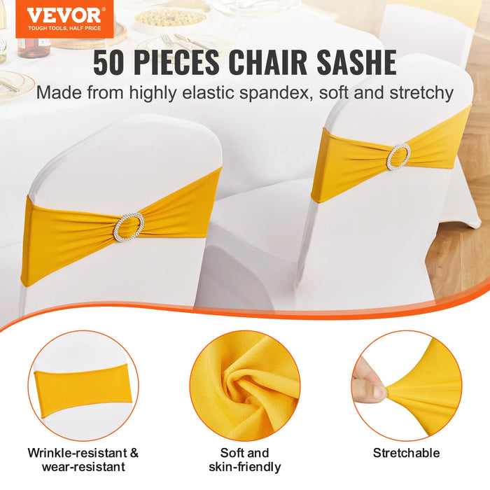 VEVOR 50pcs Stretch Spandex Chair Sashes Chair Sashes Bands for Wedding Party Banquet Decoration Elastic Bulk Chair Cover