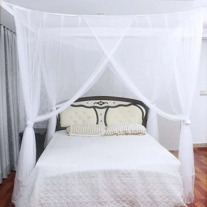 Elegant White Four-Door Sexy Square Cotton Mosquito Net Canopy - King/Queen Double Bed Size, Prevent Insect Netting, Premium Qua