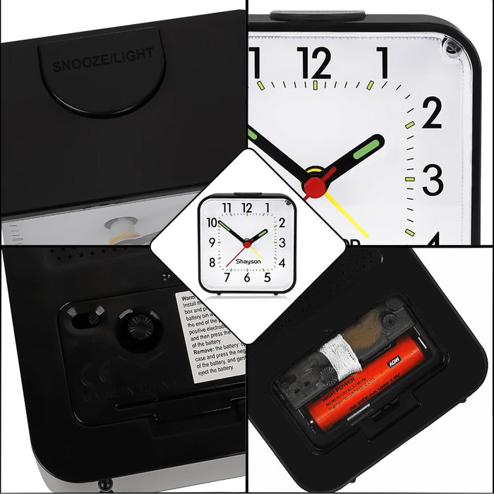 Analog Alarm Clock for Bedroom Silent Non Ticking Small Clock Travel Alarm Clock with Light Battery Operated Alarm Clock