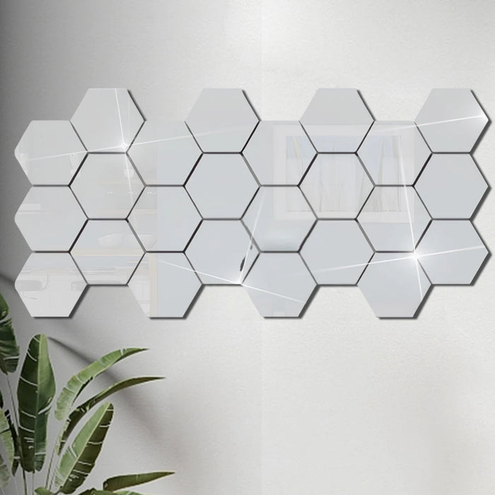 24-120PCS Hexagonal Acrylic Mirror Wall Sticker Mini Mirror Solid Paster Self-adhesive Decals Home Bedroom Art Decoration