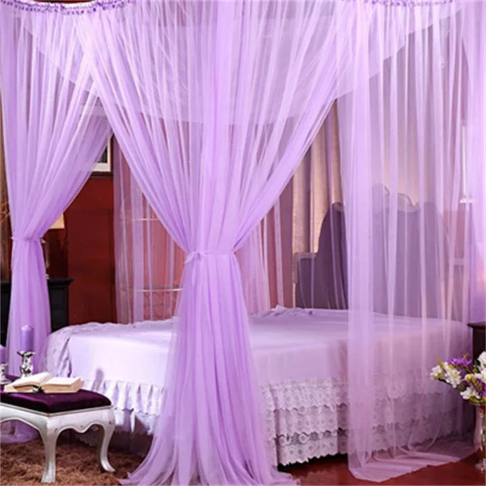 Elegant White Four-Door Sexy Square Cotton Mosquito Net Canopy - King/Queen Double Bed Size, Prevent Insect Netting, Premium Qua