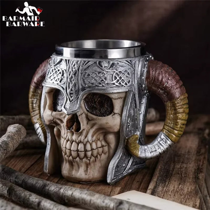 Stainless Steel Skull Mug Viking Drinking Cup Skeleton Resin Beer Stein Tankard Coffee Mug Tea Cup Halloween Gift Bar Drinkware