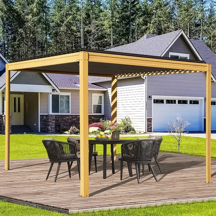 Pergola 10X13FT, Grain Aluminum Pergola Adjustable Roof, Looking Alunimun Frame, Efficient Drainage System, Outdoor Pergola