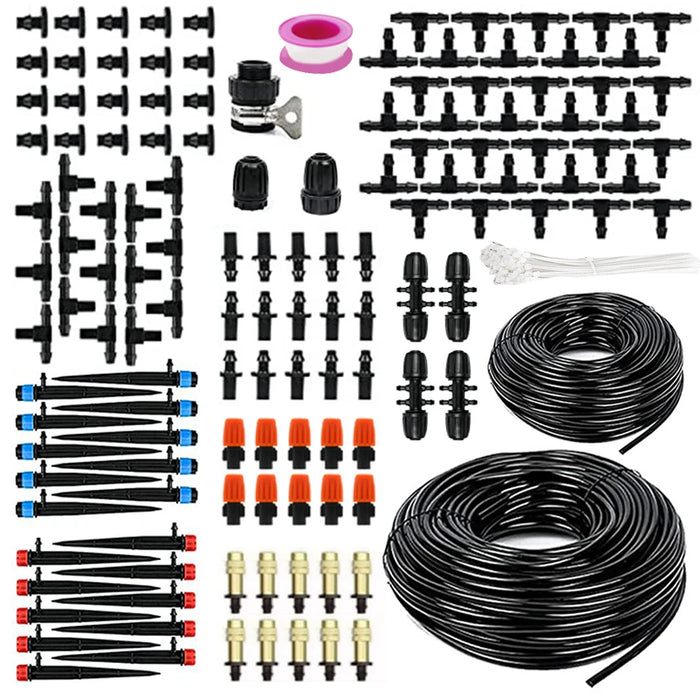 200FT Automatic Garden Plant Watering System with 1/2 Inch Hose 1/4 Inch Distribution Tubing Patio Misting Plant Watering System