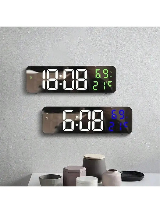 Led Digital Wall Clock Large Screen Wall-Mounted Time Temperature Humidity Display Electronic Alarm Clock  Decoration