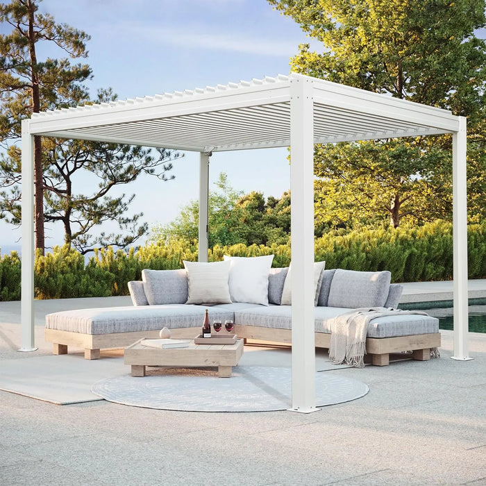 Pergola 10X13FT, Grain Aluminum Pergola Adjustable Roof, Looking Alunimun Frame, Efficient Drainage System, Outdoor Pergola