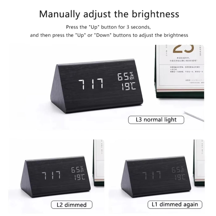 Alarm Clock  Bedrooms Bedside Table Wooden Desk Decor Wake  Table Clock With Temperature  Digital Clock Light Dawn