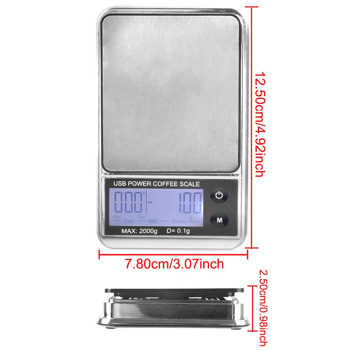 Mini Pocket Scale 1000g/0.01g Electronic Scale Auto Timer Digital Kitchen Coffee Scale High Precision Cyclic Rechargeable