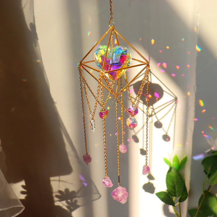 Crystal Wind Chime Hexagon Diamond Prism Hanging Rainbow Chaser Lighting Window Curtains Pendant Home Garden Decor Dream Catcher