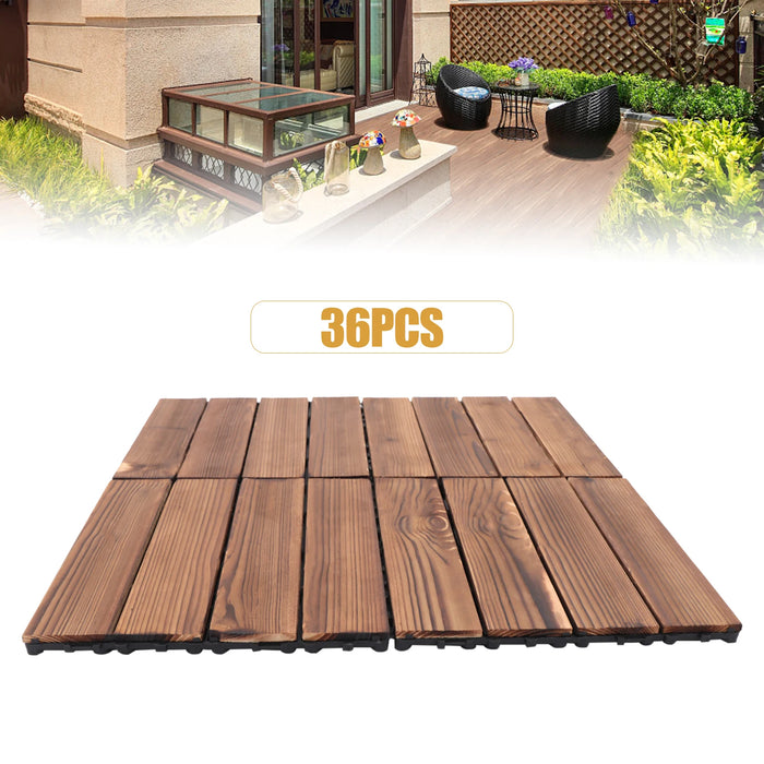 36 Pack Hardwood Patio Deck Flooring Tile Wood Outdoor Interlocking Flooring Tiles 12" × 12" Interlocking Patio Tiles