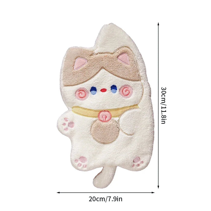 Cute Hand Towels Cat Hanging Towel Coral Fleece Kitchen Cleaning Rags Bathroom Absorbent Quick Dry Handkerchiefs  Decor