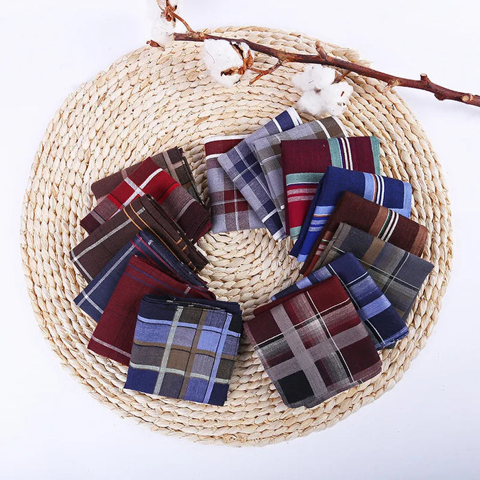 3Pcs/Pack 38x38cm Square Plaid Striped Handkerchiefs Men Classic Vintage Pocket Cotton Towel