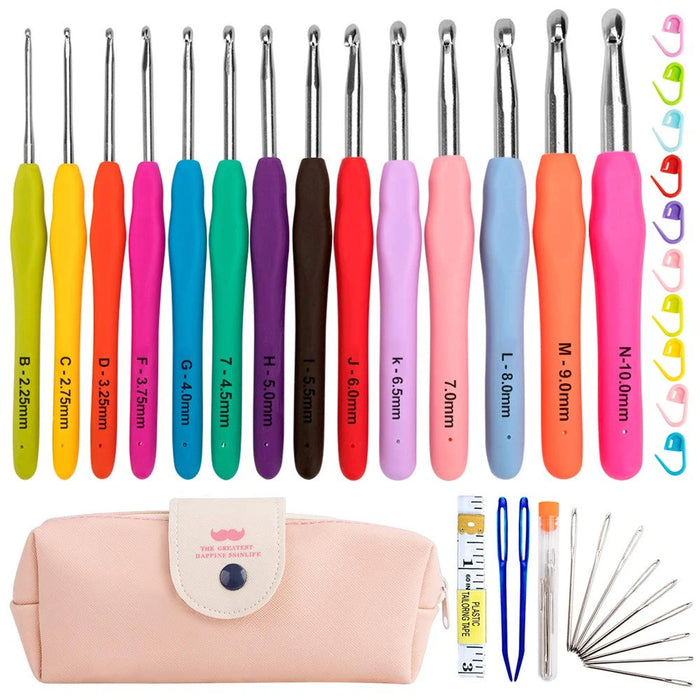 Crochet Hooks Kits with Storage Bag Soft Handle Aluminum Crochet Needles Yarn Weave Knitting Needles Set DIY Sewing Weaving Tool