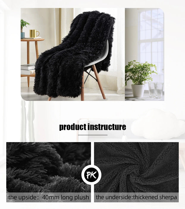 Thickened Fluffy Blanket Warm winter Bedspread on the bed Stitch plaid sofa cover Double side blankets and throws for Home decor