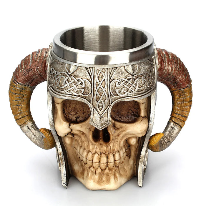 Stainless Steel Skull Mug Viking Drinking Cup Skeleton Resin Beer Stein Tankard Coffee Mug Tea Cup Halloween Gift Bar Drinkware