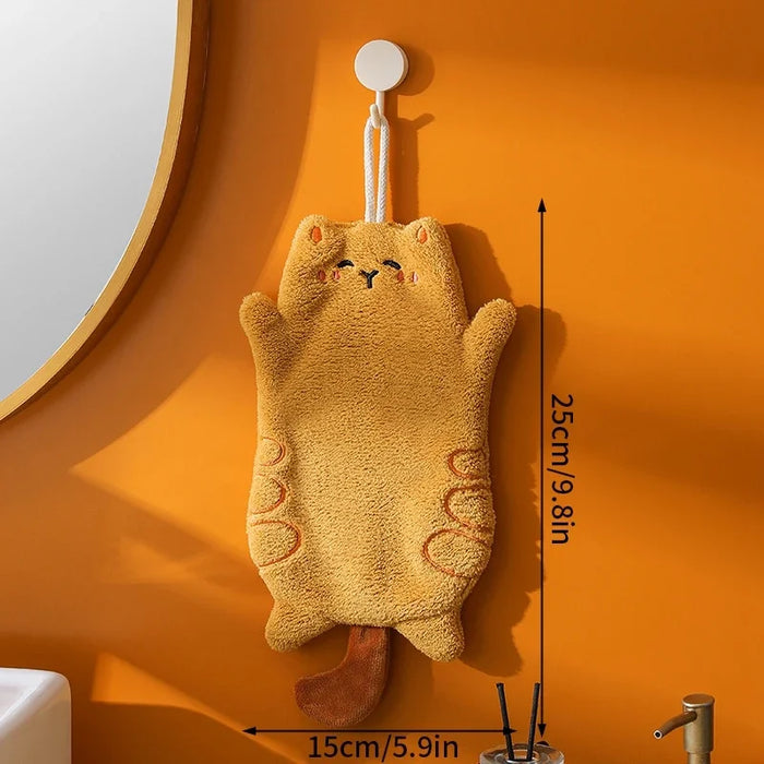 Cute Hand Towels Cat Hanging Towel Coral Fleece Kitchen Cleaning Rags Bathroom Absorbent Quick Dry Handkerchiefs  Decor