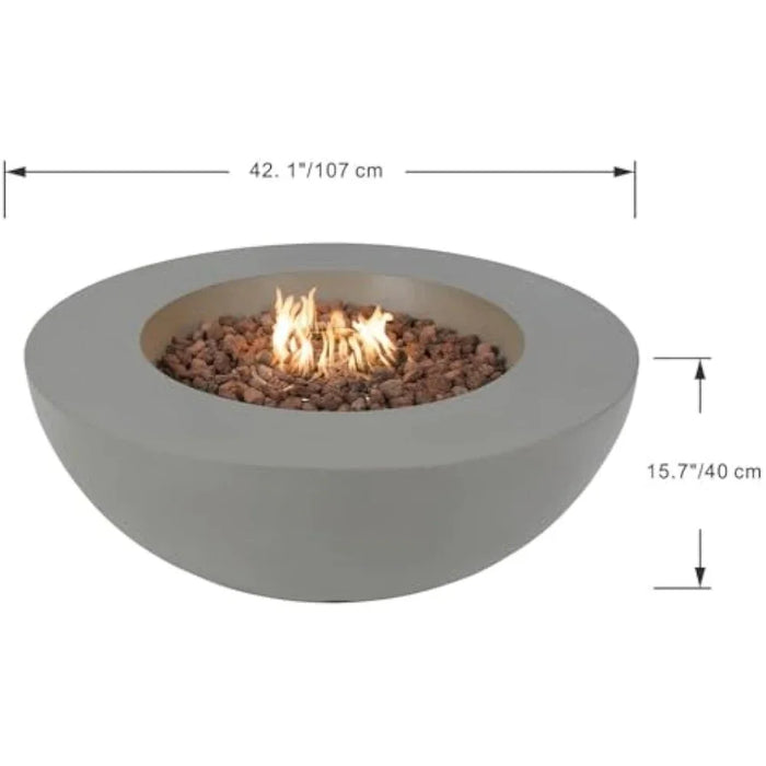 Lunar Bowl Outdoor Table 42 Inches Fire Pit Heater Concrete Firepits Outside Electronic Ignition Lava Rock Included, Natural Gas