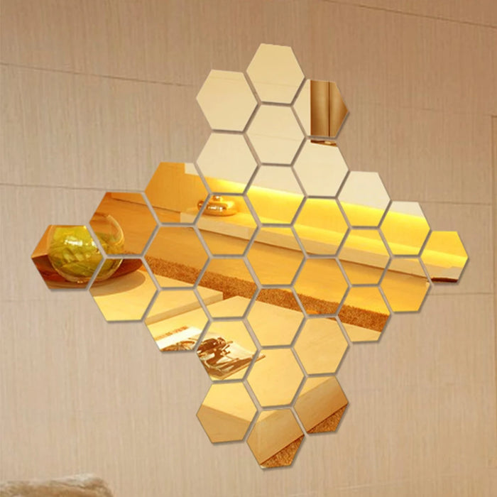 24-120PCS Hexagonal Acrylic Mirror Wall Sticker Mini Mirror Solid Paster Self-adhesive Decals Home Bedroom Art Decoration