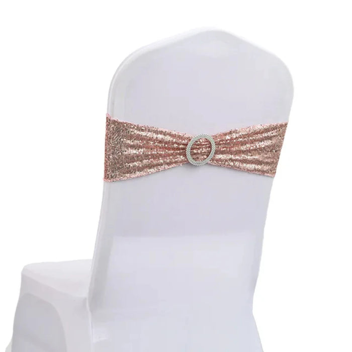 Luxurious Sparkling Gold Sequin Stretchy Chair Sashes Set - 20pcs Perfect Addition for Your Outdoor Banquet Wedding Venue, Enhan