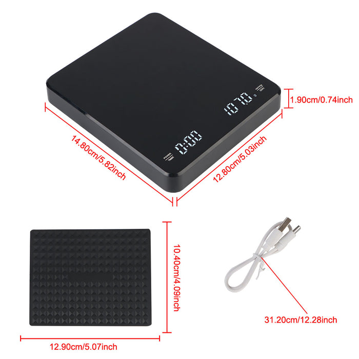 With Timing Digital Display Electronic Scale USB Charging Touch Key Coffee Scale Bakery Electronic Scale 3kg/0.1g