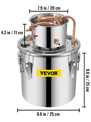 VEVOR Alcohol Still 3Gal/12L Stainless Steel Alcohol Distiller Copper Tube Home Brewing Kit  for DIY Whisky Wine Brandy