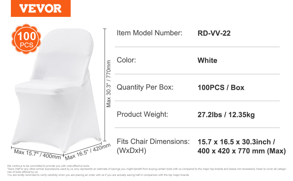 VEVOR 12-100Pcs Wedding Chair Covers Spandex Stretch Slipcover for Restaurant Banquet Hotel Dining Party Universal Chair Cover