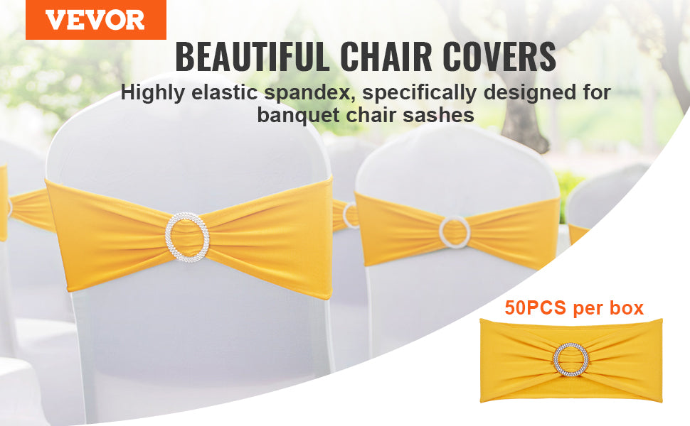 VEVOR 50pcs Stretch Spandex Chair Sashes Chair Sashes Bands for Wedding Party Banquet Decoration Elastic Bulk Chair Cover