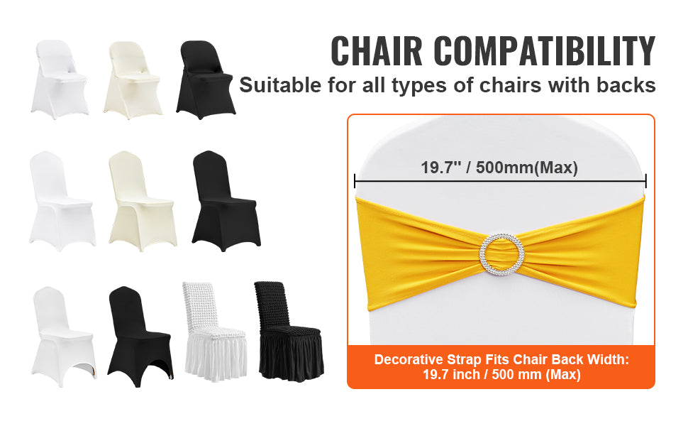 VEVOR 50pcs Stretch Spandex Chair Sashes Chair Sashes Bands for Wedding Party Banquet Decoration Elastic Bulk Chair Cover